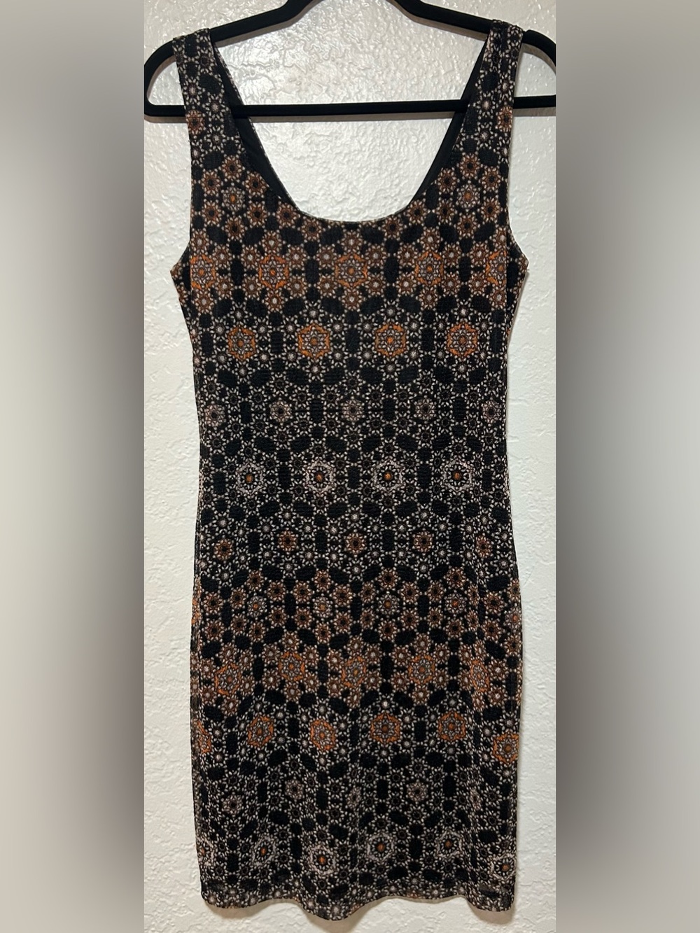 Bar III Black Black and Orange Mini Dress with Geometric Print